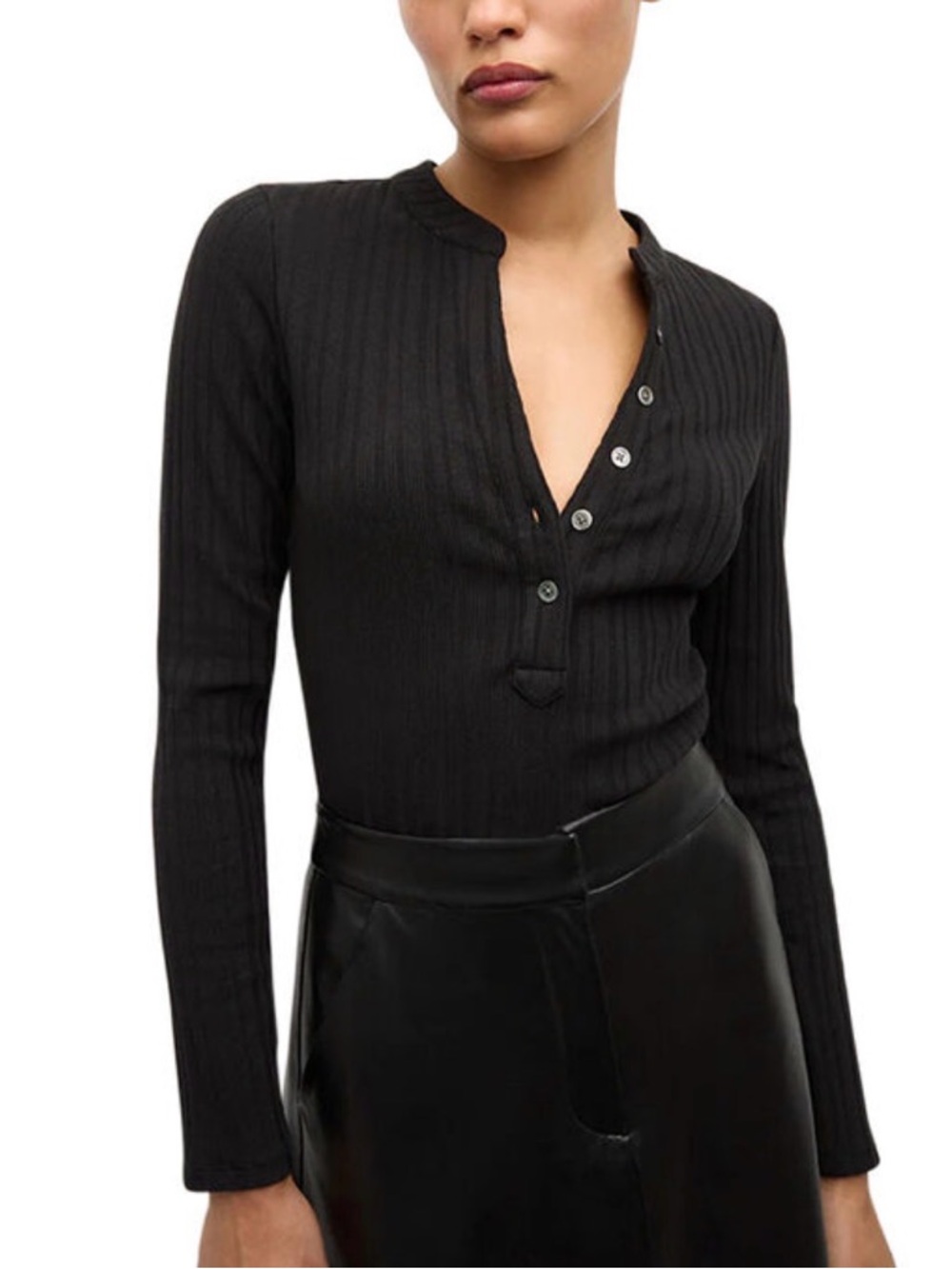 NWT Veronica Beard Jocelyn Ribbed Henley Long Sleeve Top Size XS